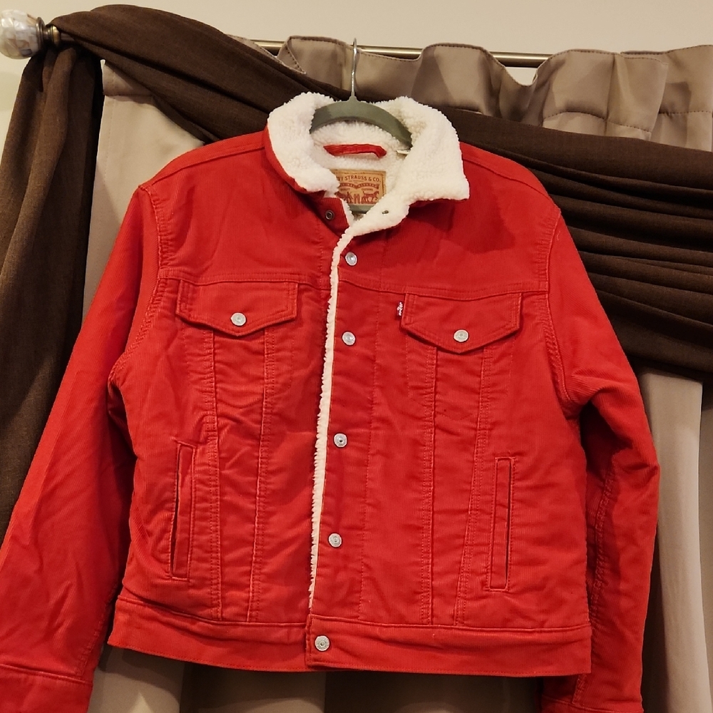 Women's Levi's Red Sherpa-Lined Cordaroy Jacket Size Large